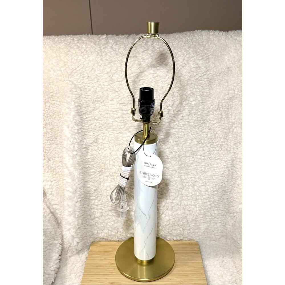 White Faux Marble Table Lamp Gold Base Threshold Lamp Modern Decor READ - Picture 2 of 6